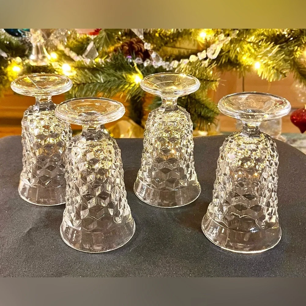 Fostoria American Clear Crystal Cubist Footed Juice Glasses Set of 4 MCM Vintage